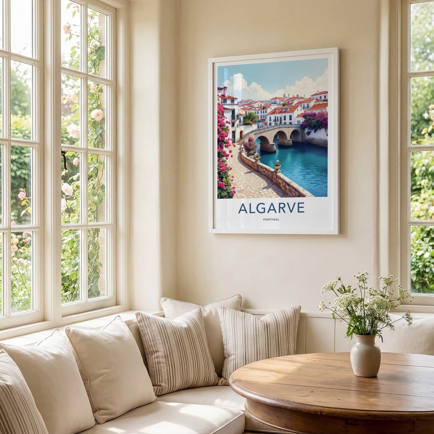 Algarve Poster - Portugal Travel Print - Riverside Stone Bridge Home Decor