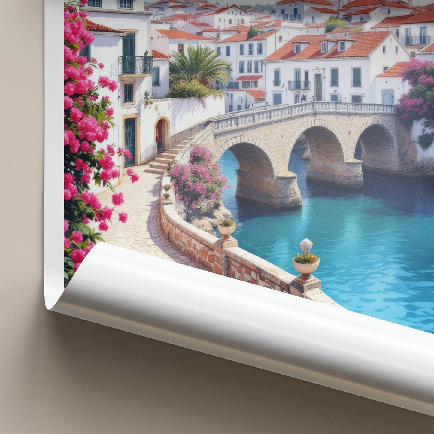 Algarve Poster - Portugal Travel Print - Riverside Stone Bridge Home Decor