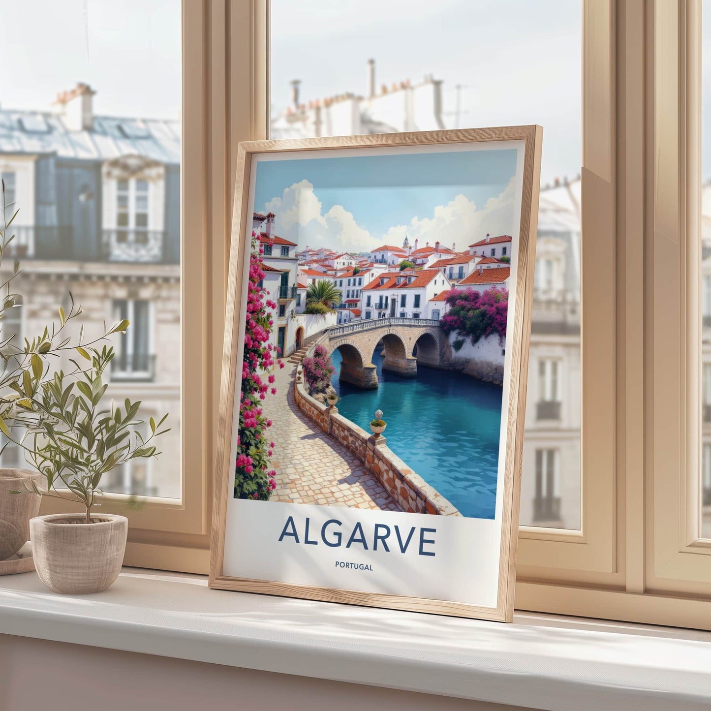 Algarve Poster - Portugal Travel Print - Riverside Stone Bridge Home Decor