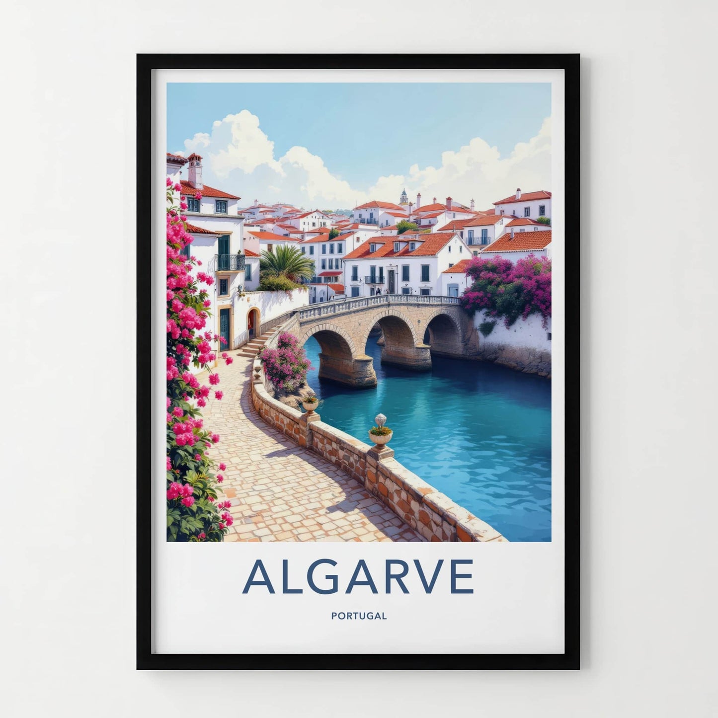 Algarve Poster - Portugal Travel Print - Riverside Stone Bridge Home Decor