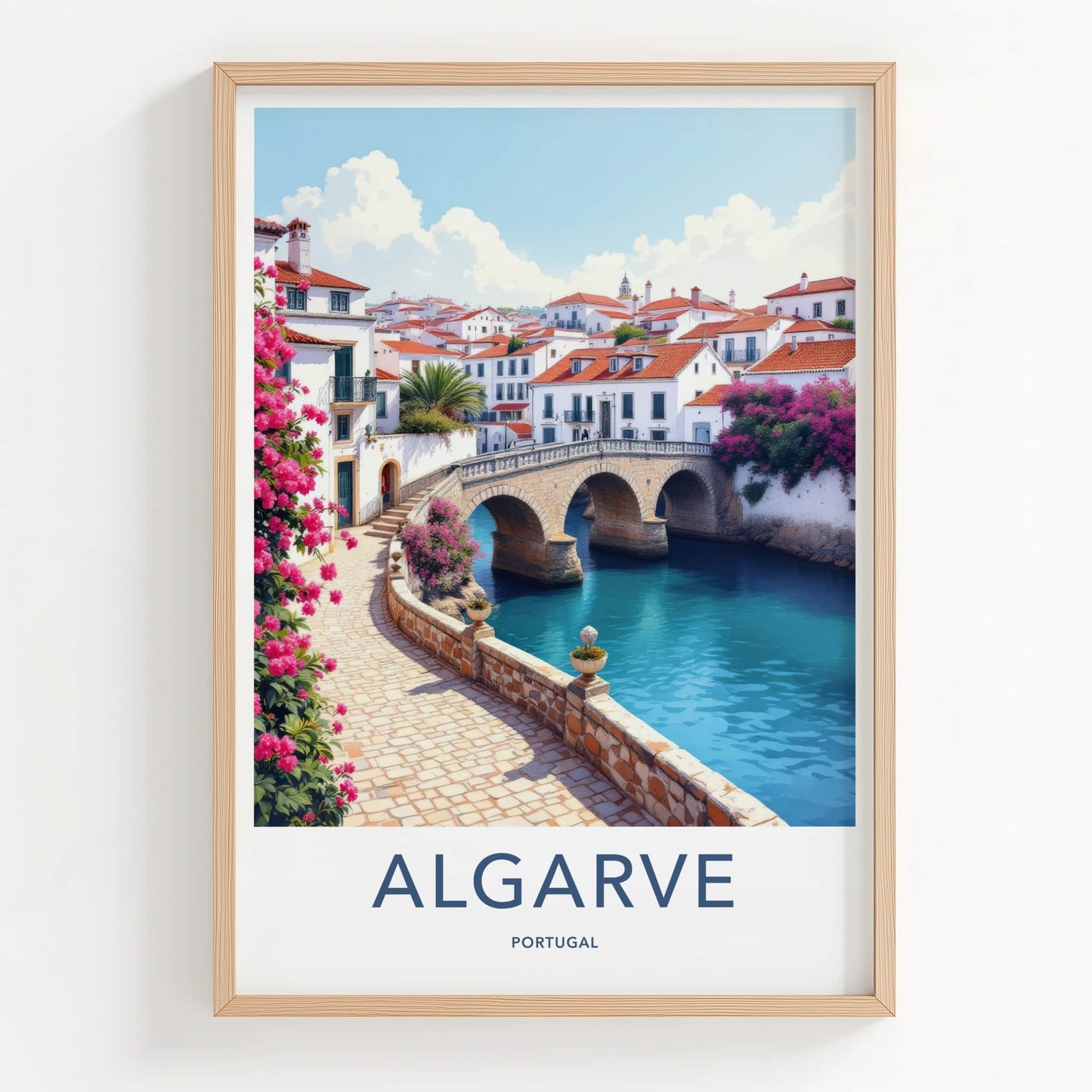 Algarve Poster - Portugal Travel Print - Riverside Stone Bridge Home Decor