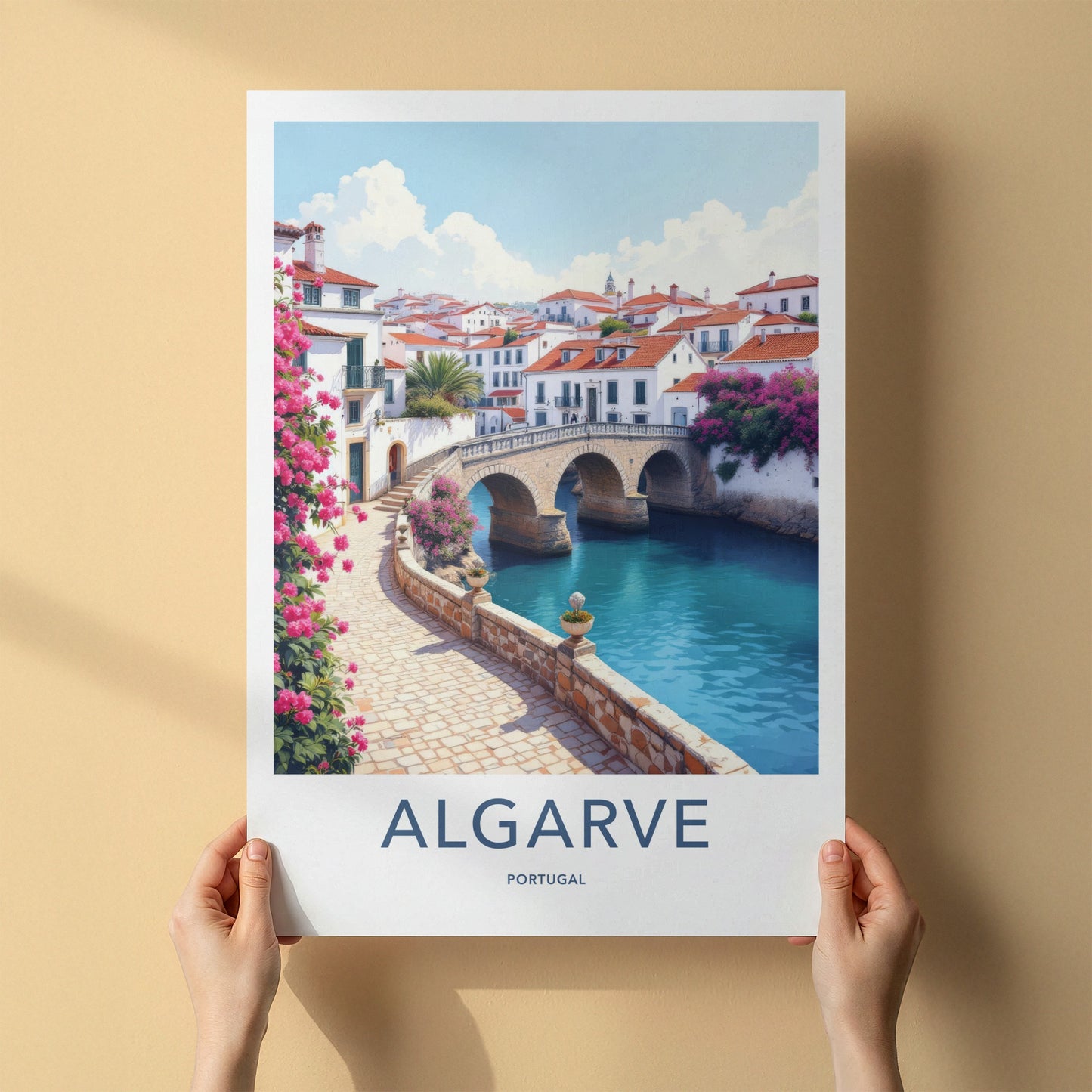 Algarve Poster - Portugal Travel Print - Riverside Stone Bridge Home Decor
