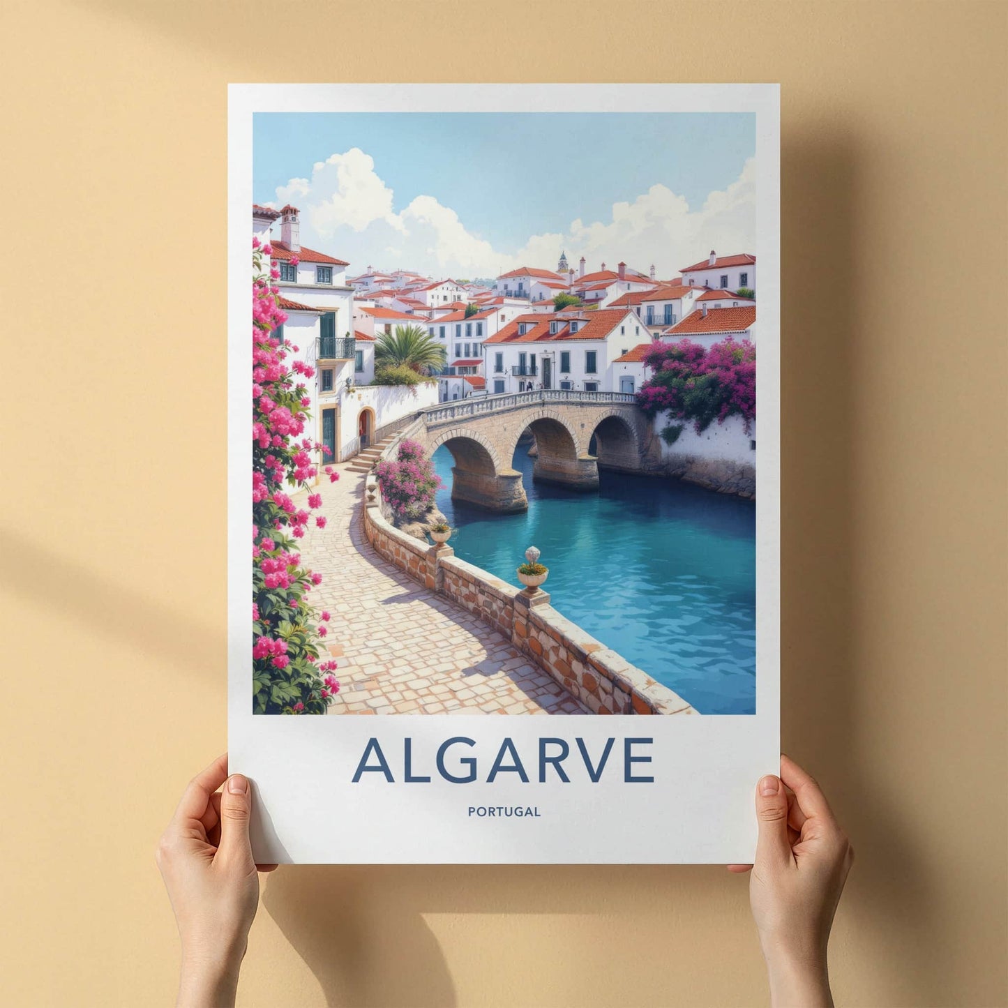 Algarve Poster - Portugal Travel Print - Riverside Stone Bridge Home Decor