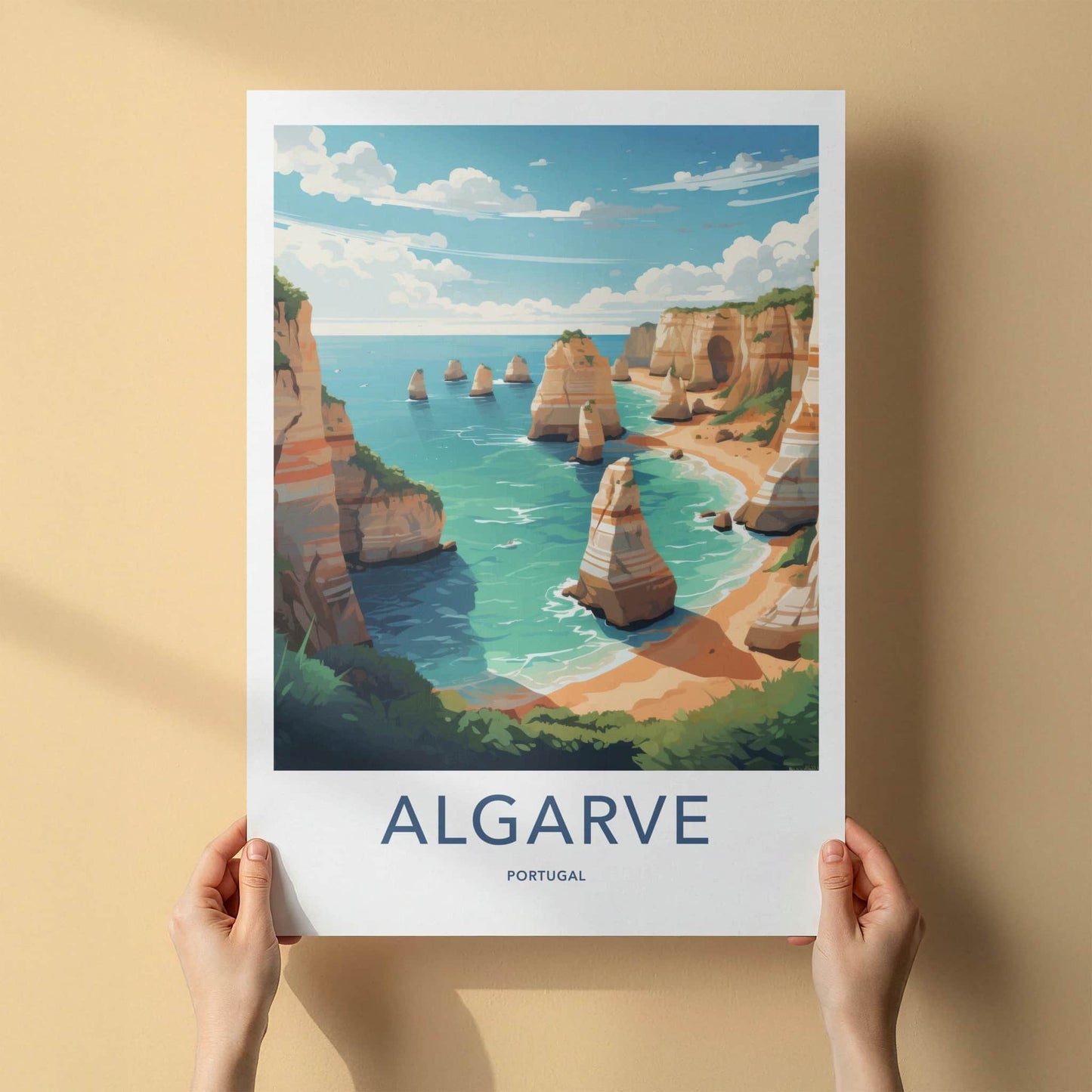 Algarve Poster - Portugal Wall Art - Coastal Cliffs Beach Home Decor