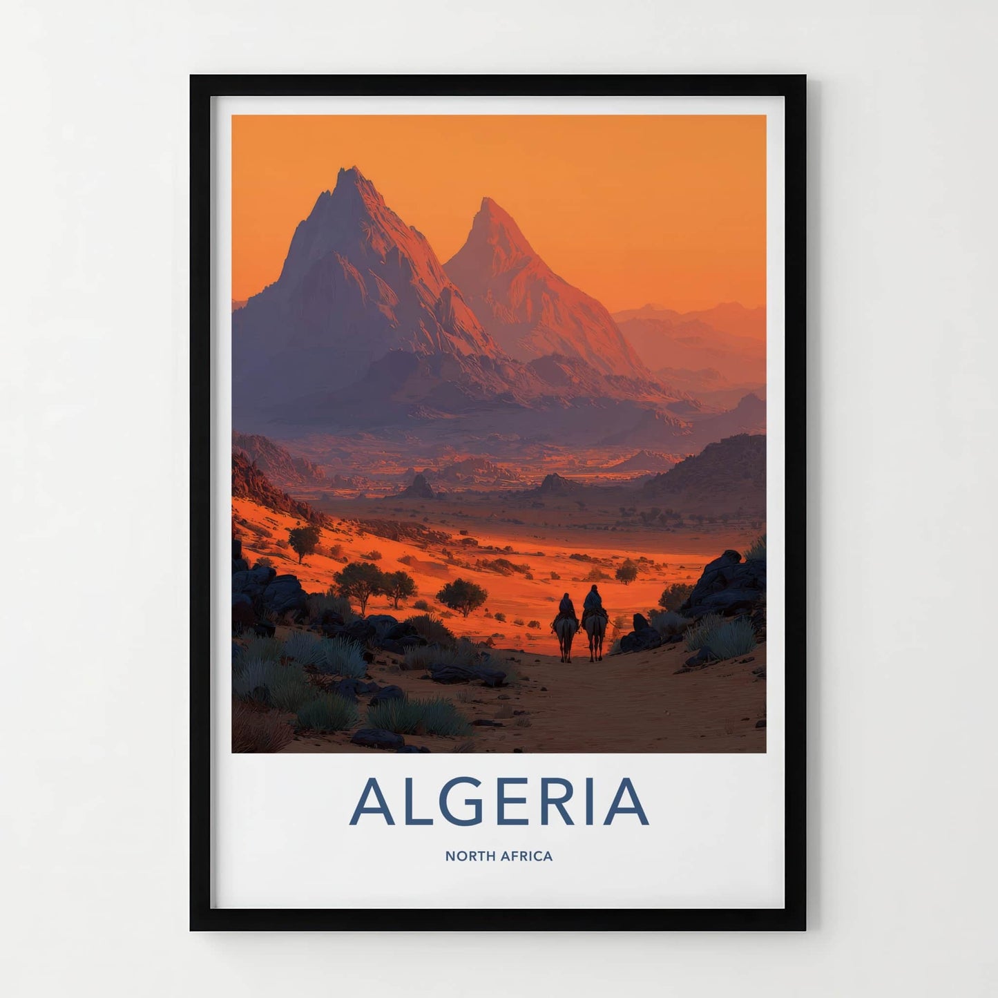Algeria Poster - Algeria Travel Art - Camel Riders Sunset Home Decor