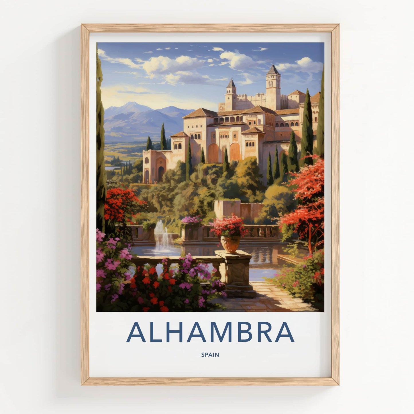 Alhambra Poster - Spain Travel Art - Terraced Palace Gardens Home Decor