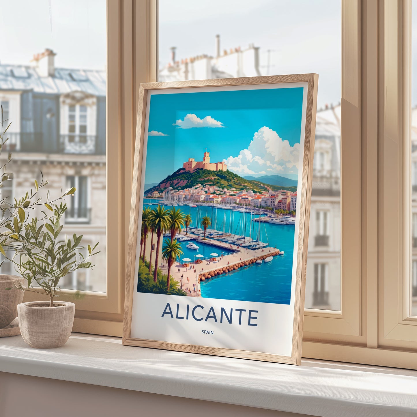 Alicante Poster - Spain Framed Print - Sunny Harbor Castle Framed Decor
