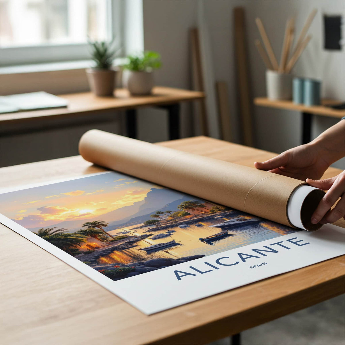 Alicante Poster - Spain Travel Art - Coastal Sunset Harbor Home Decor