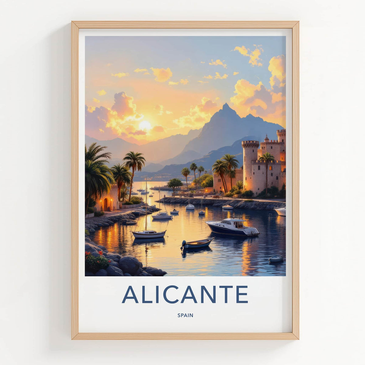 Alicante Poster - Spain Travel Art - Coastal Sunset Harbor Home Decor