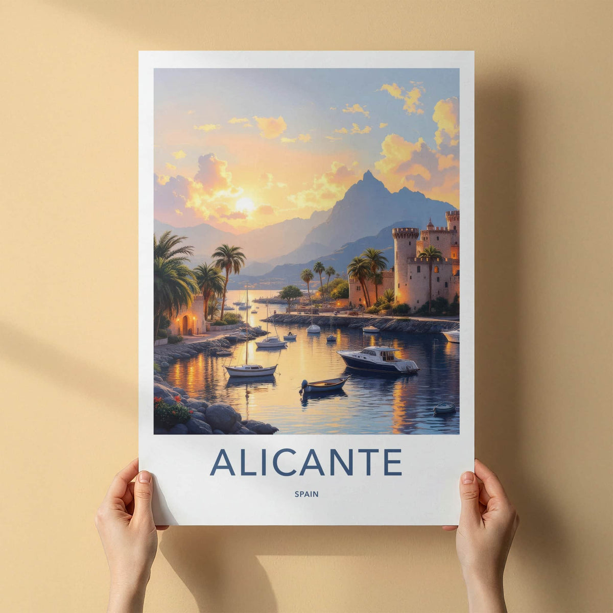 Alicante Poster - Spain Travel Art - Coastal Sunset Harbor Home Decor