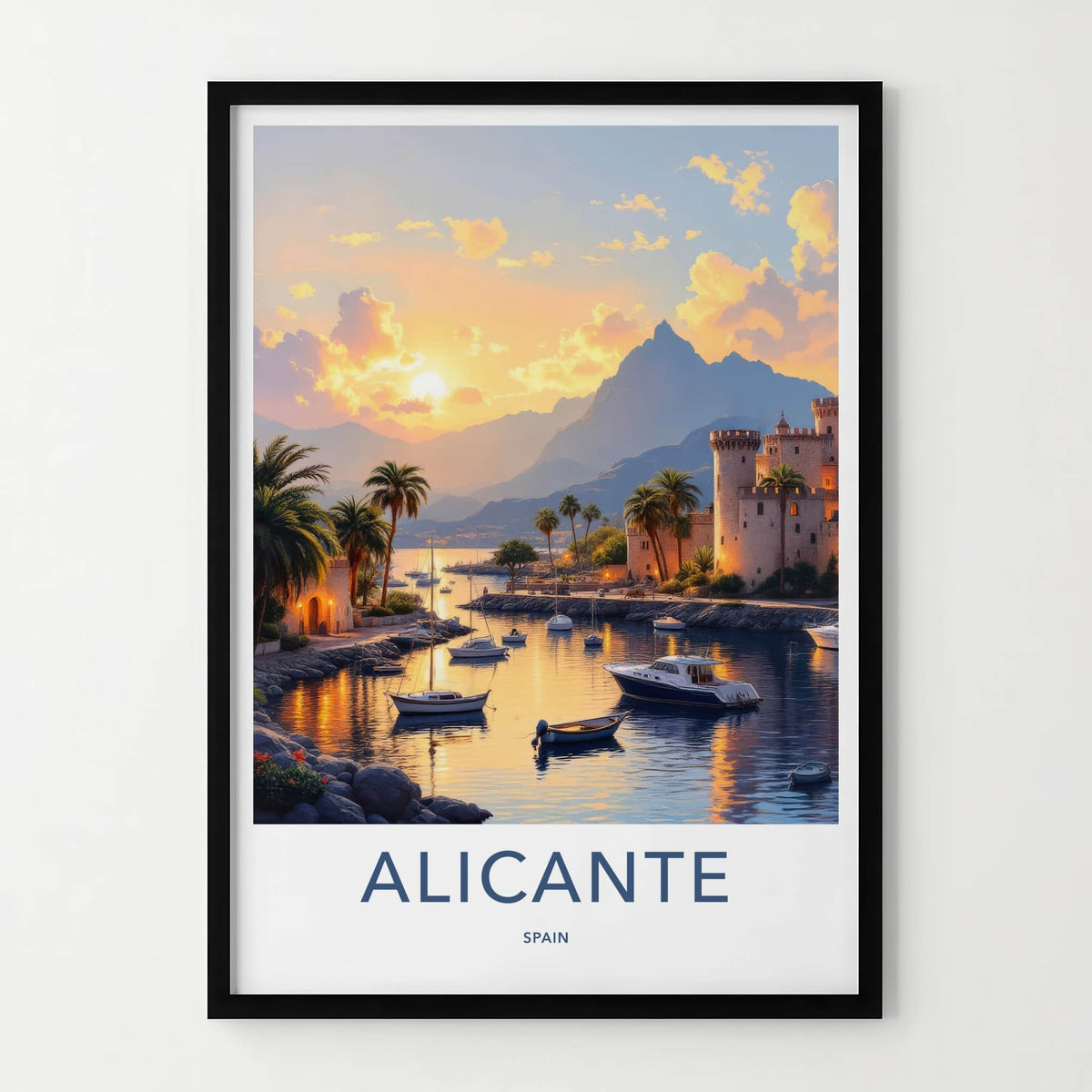 Alicante Poster - Spain Travel Art - Coastal Sunset Harbor Home Decor