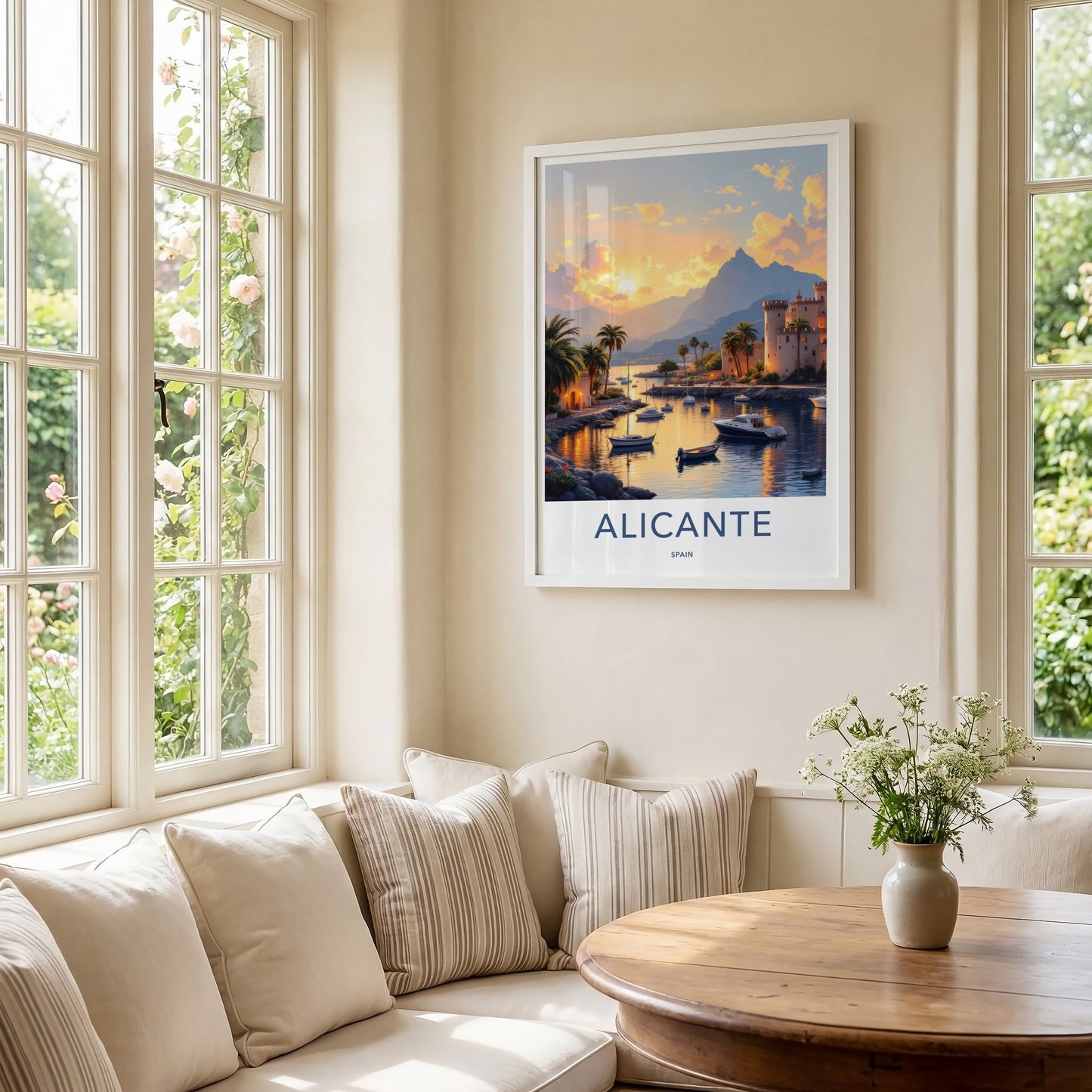 Alicante Poster - Spain Travel Art - Coastal Sunset Harbor Home Decor