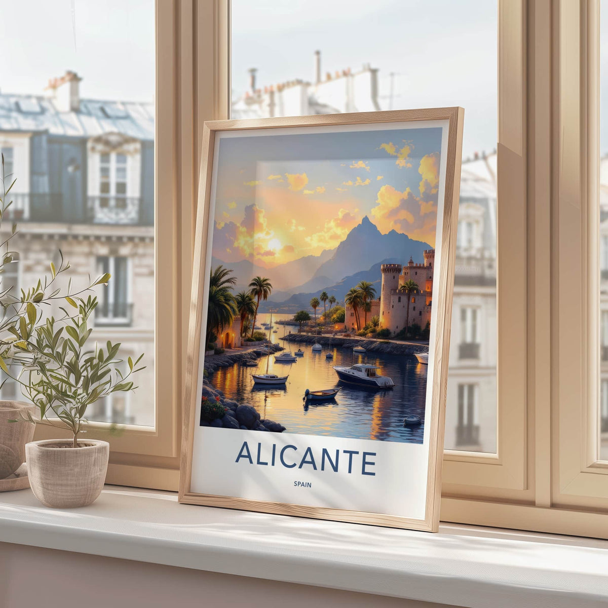 Alicante Poster - Spain Travel Art - Coastal Sunset Harbor Home Decor