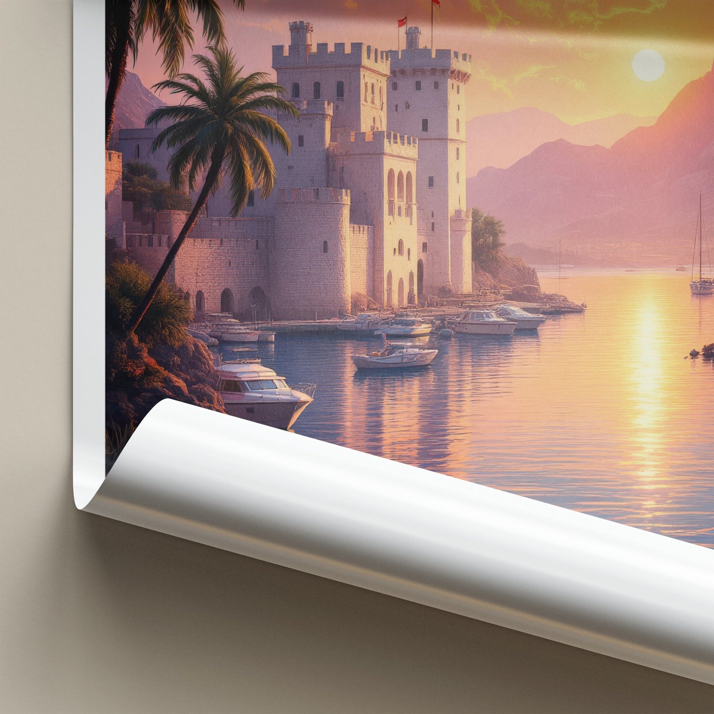 Alicante Poster - Spain Travel Art - Golden Sunset Harbor Home Decor