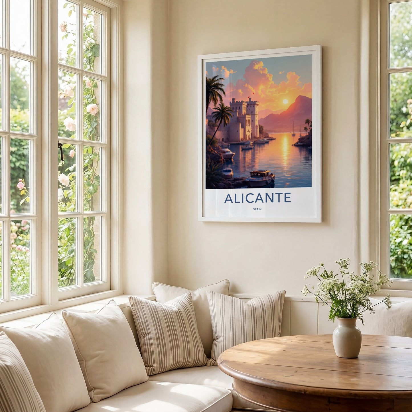 Alicante Poster - Spain Travel Art - Golden Sunset Harbor Home Decor