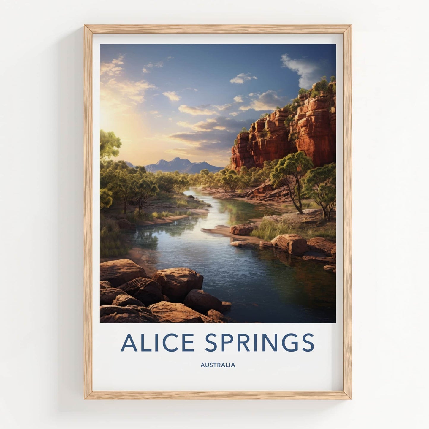 Alice Springs Poster - Australia Travel Art - Desert River Cliffs Home Decor