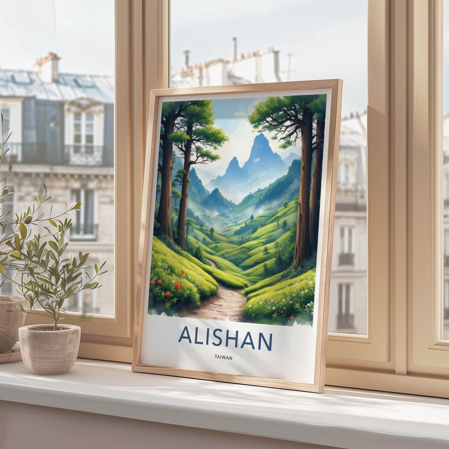 Alishan Poster - Taiwan Framed Print - Lush Green Plantation Lounge Decor