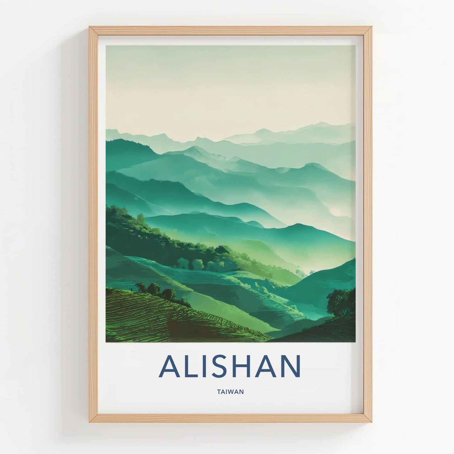 Alishan Poster Taiwan Travel Art Layered Mountainscape Home Decor