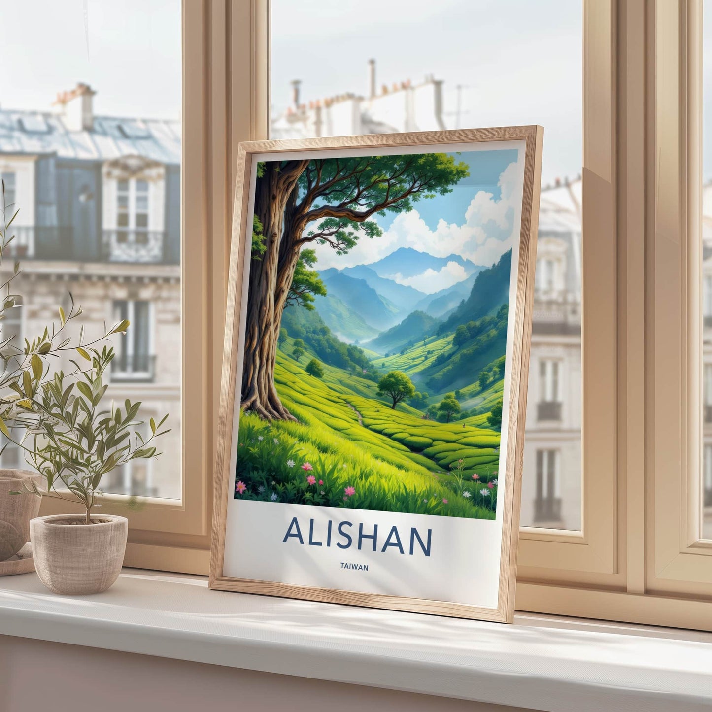 Alishan Poster - Taiwan Travel Art - Lush Tea Plantation Home Decor