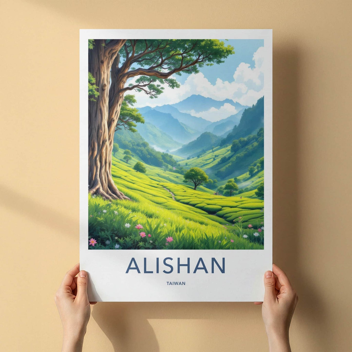 Alishan Poster - Taiwan Travel Art - Lush Tea Plantation Home Decor