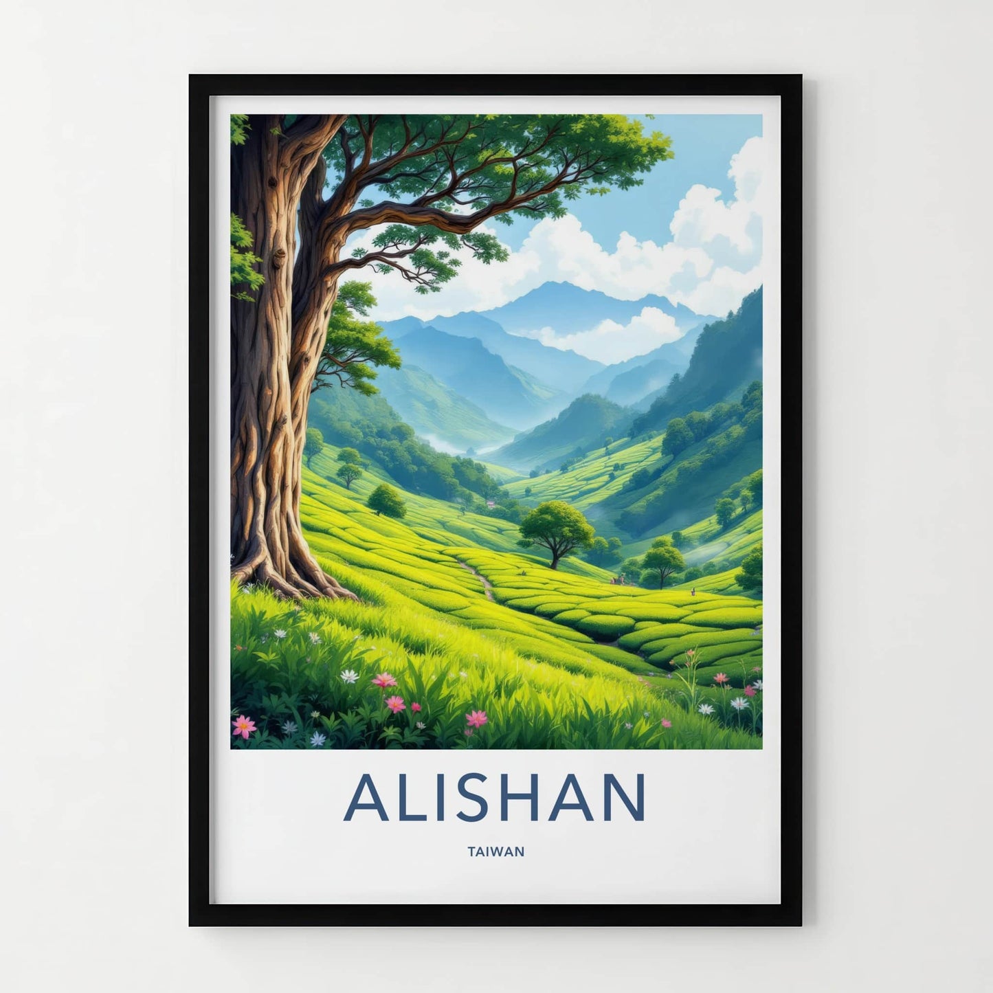 Alishan Poster - Taiwan Travel Art - Lush Tea Plantation Home Decor