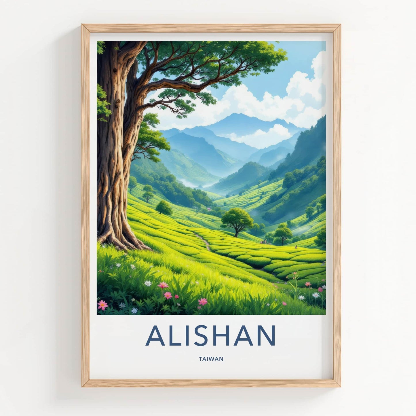 Alishan Poster - Taiwan Travel Art - Lush Tea Plantation Home Decor