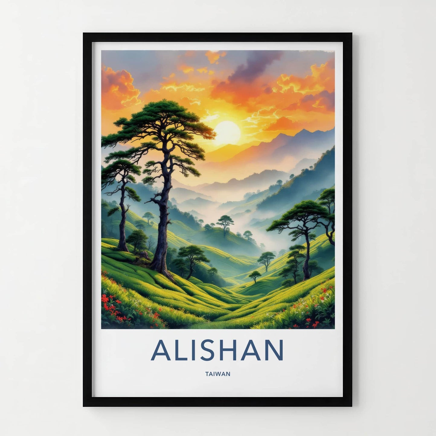 Alishan Poster - Taiwan Travel Art - Misty Tea Fields Gallery Art