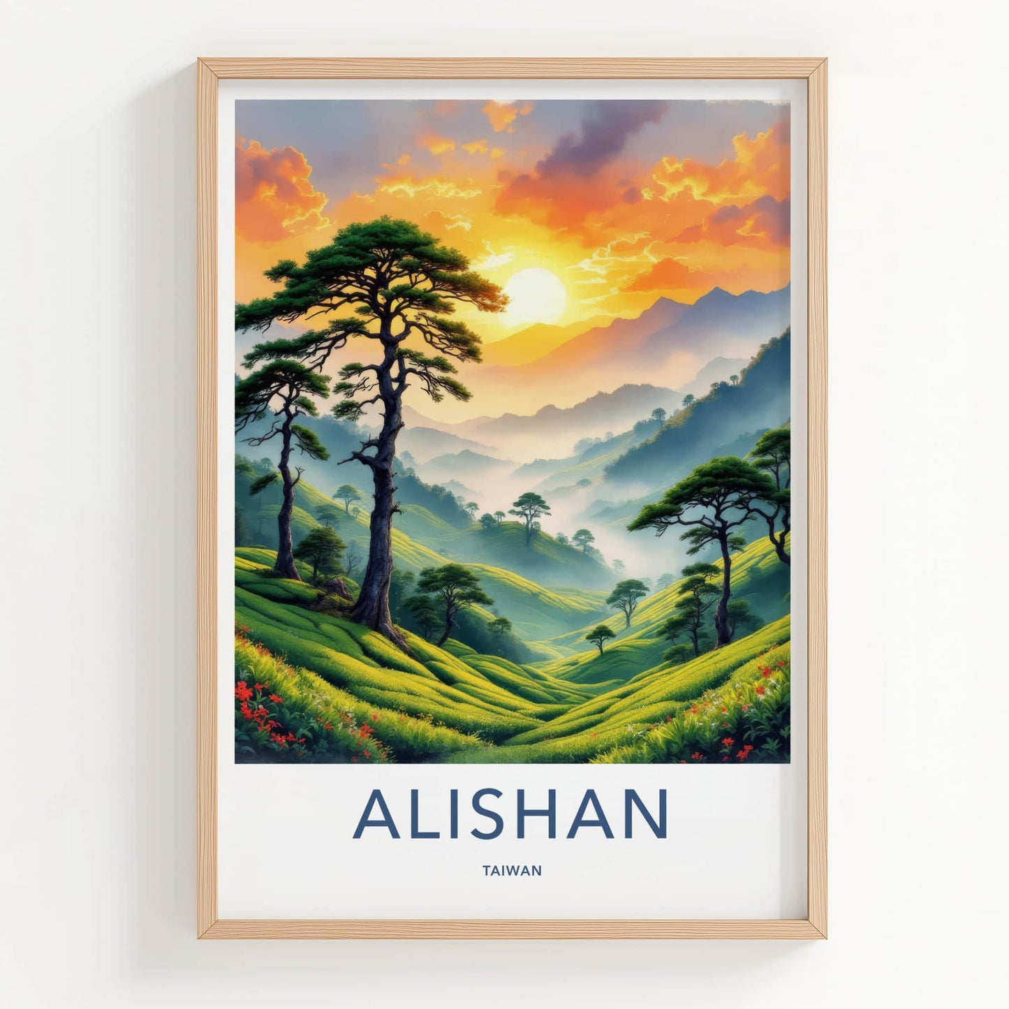 Alishan Poster - Taiwan Travel Art - Misty Tea Fields Gallery Art
