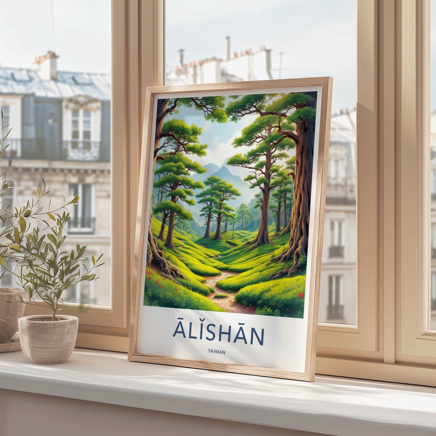 Alishan Poster - Taiwan Travel Print - Green Tea Terraces Framed Decor