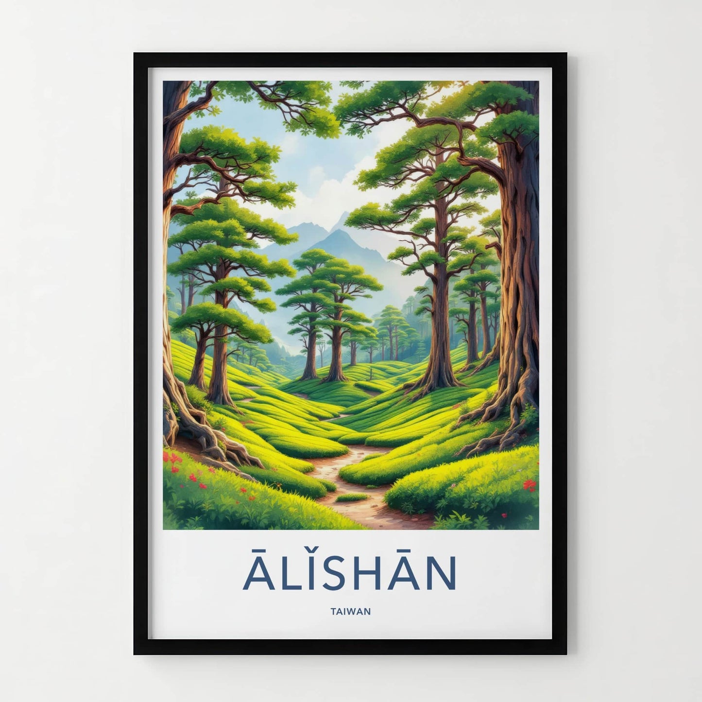 Alishan Poster - Taiwan Travel Print - Green Tea Terraces Framed Decor