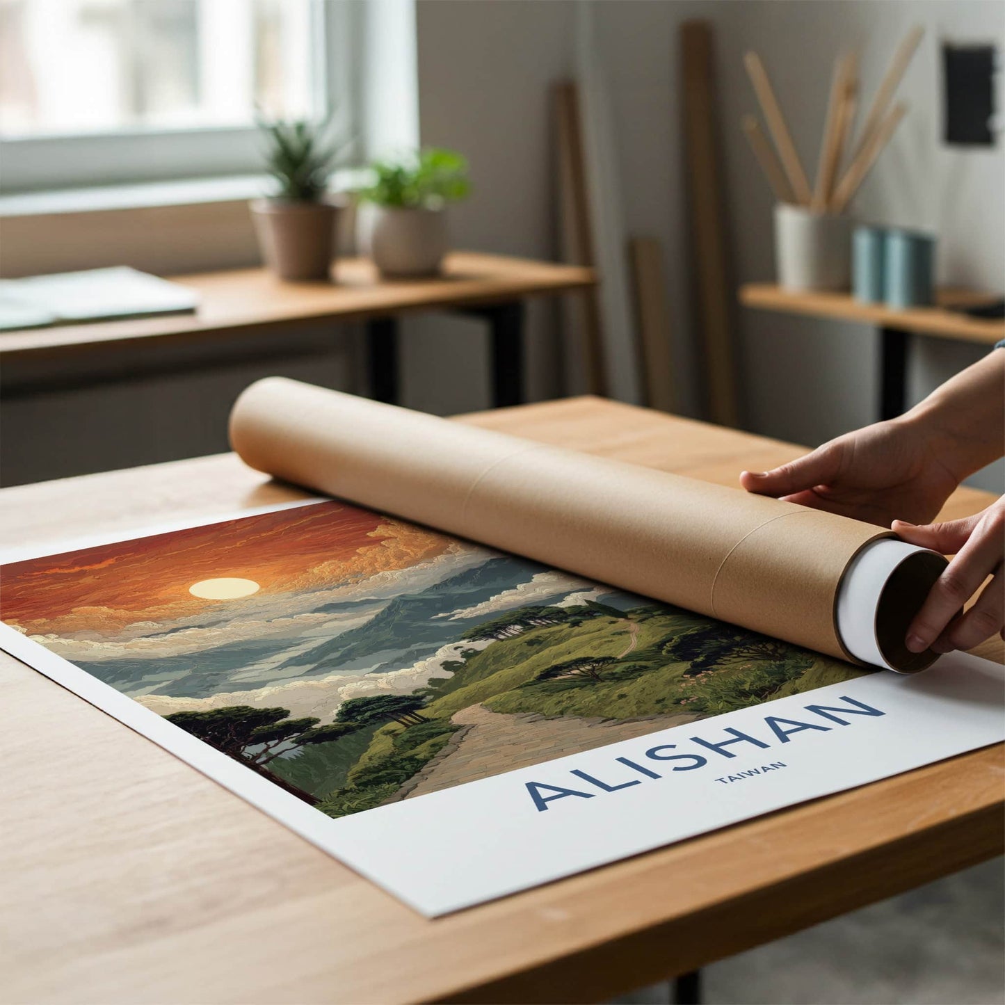Alishan Poster - Taiwan Travel Print - Majestic Mountain Sunrise Home Decor