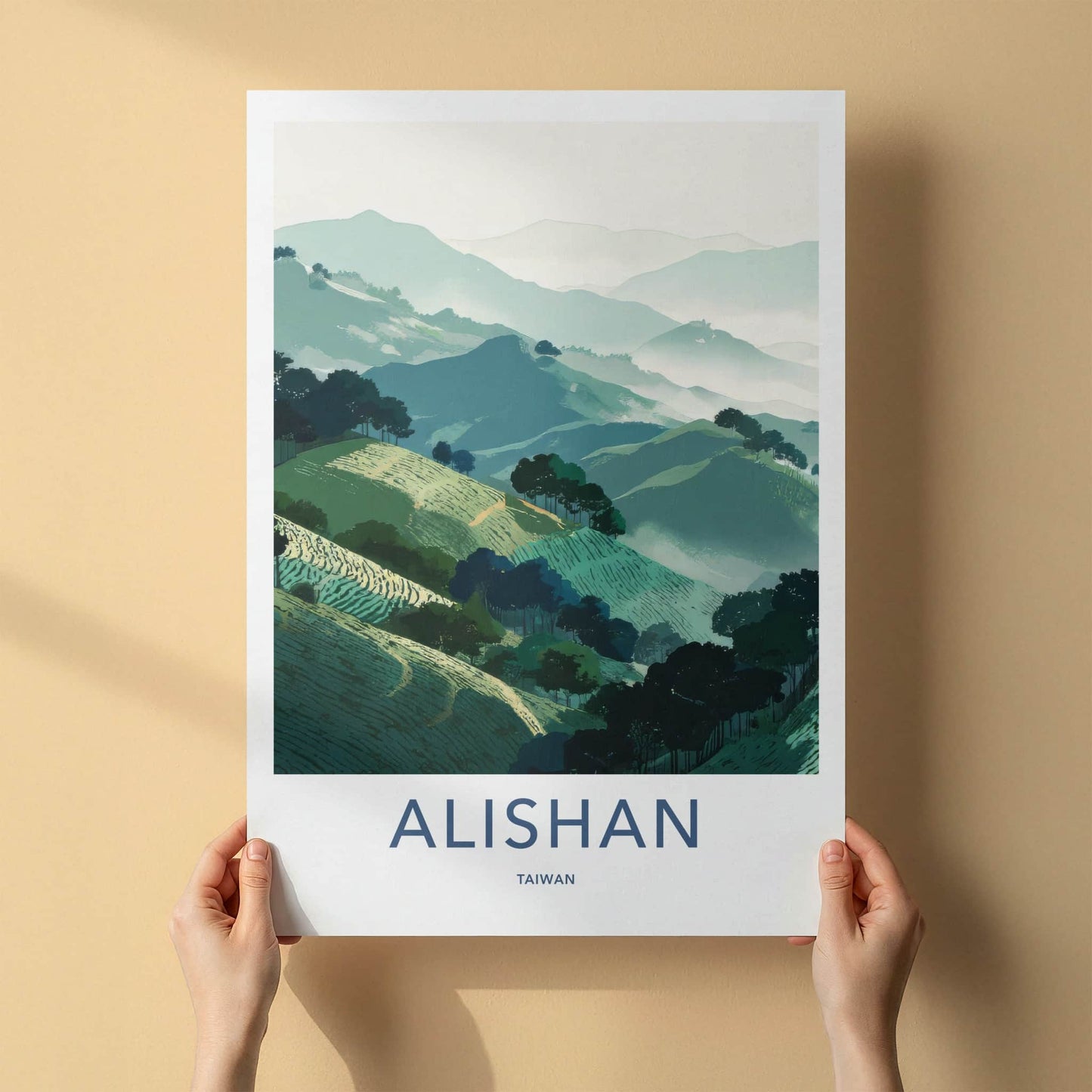 Alishan Poster - Taiwan Travel Print - Terraced Green Hills Gallery Art