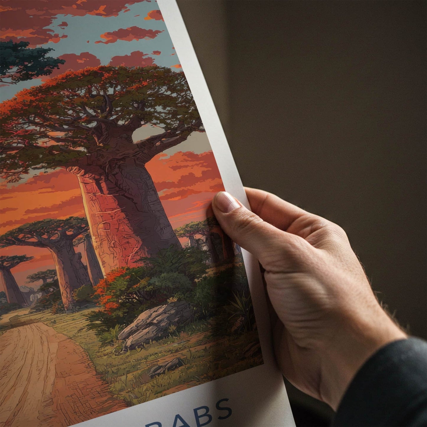 Allee Des Baobabs Poster - Africa Wall Art Sunset Dirt Path Framed Decor