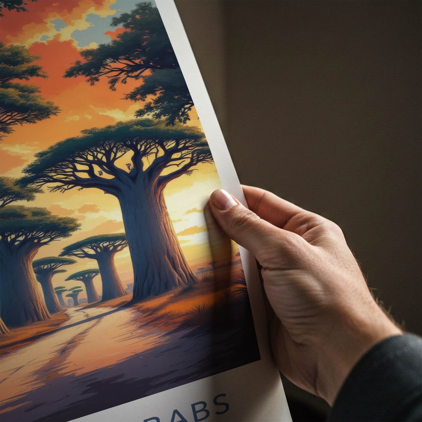 Allee des Baobabs Poster - Madagascar Travel Art - Orange Sky Pathway Home Decor