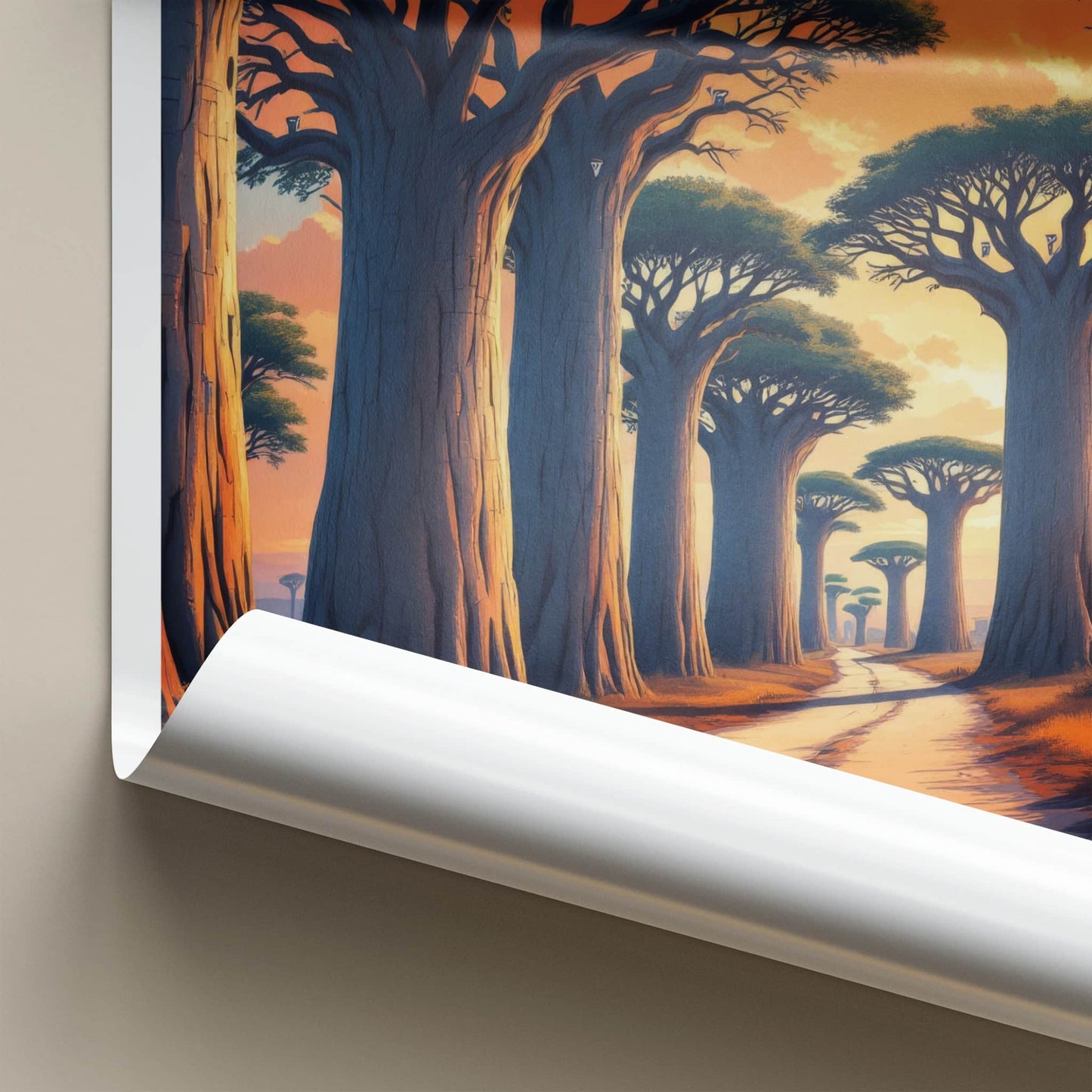 Allee des Baobabs Poster - Madagascar Travel Art - Orange Sky Pathway Home Decor