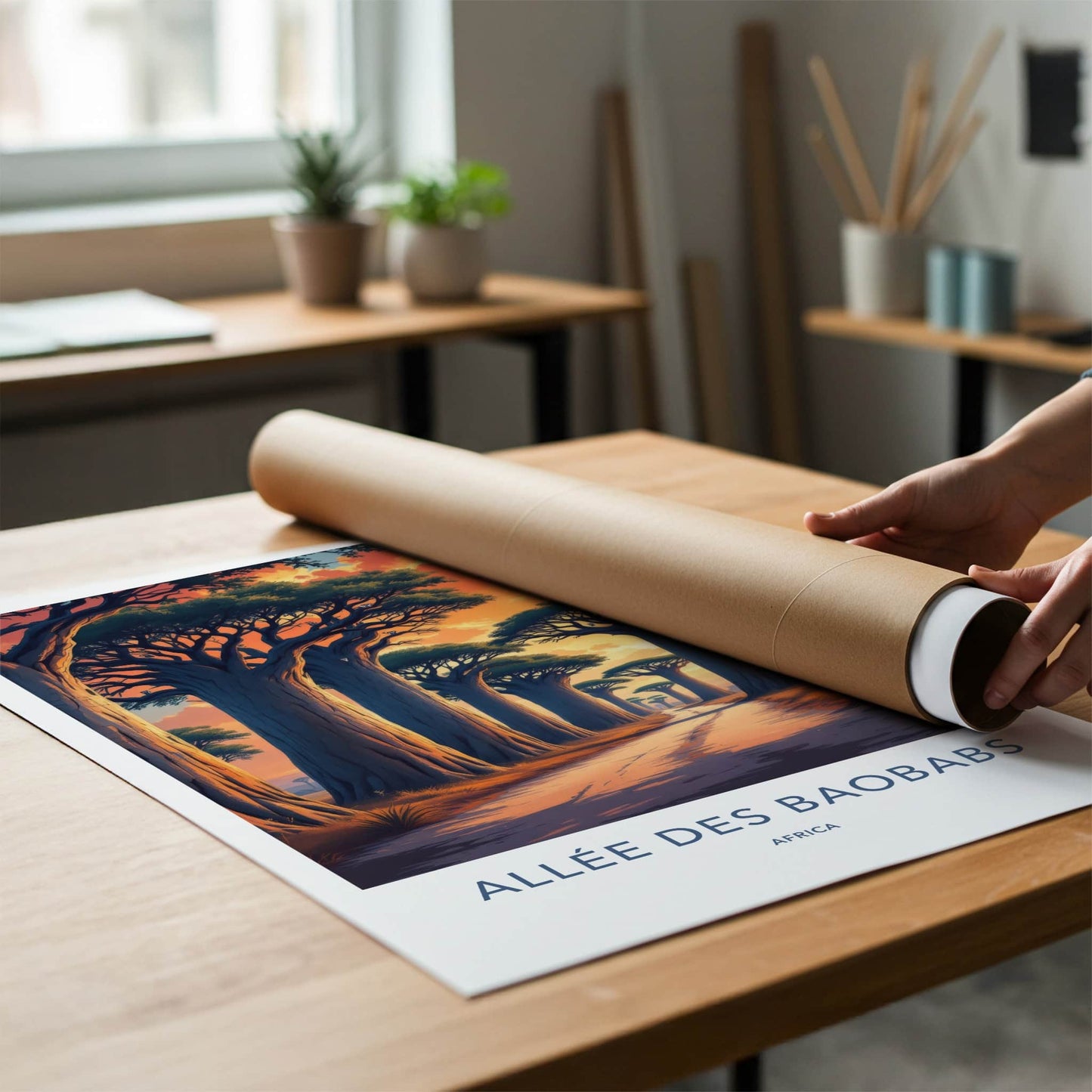 Allee des Baobabs Poster - Madagascar Travel Art - Orange Sky Pathway Home Decor