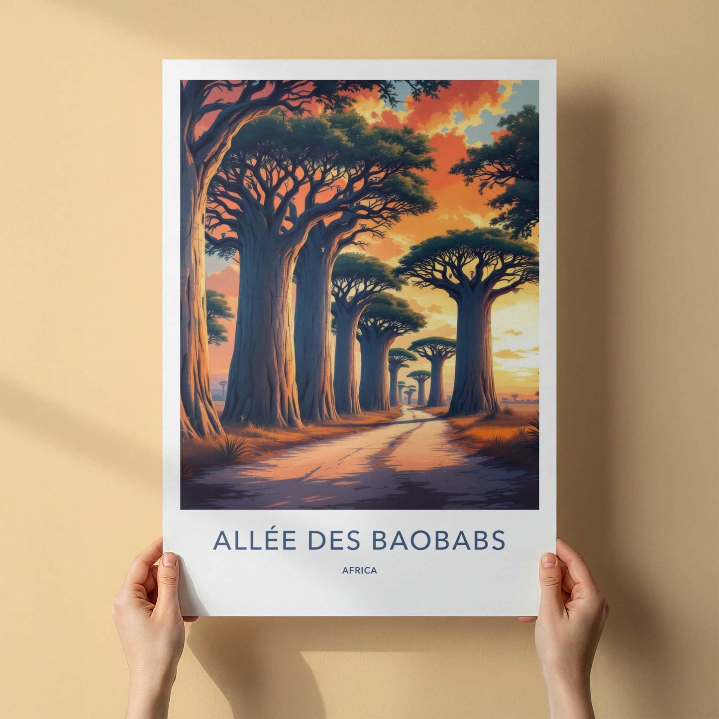 Allee des Baobabs Poster - Madagascar Travel Art - Orange Sky Pathway Home Decor