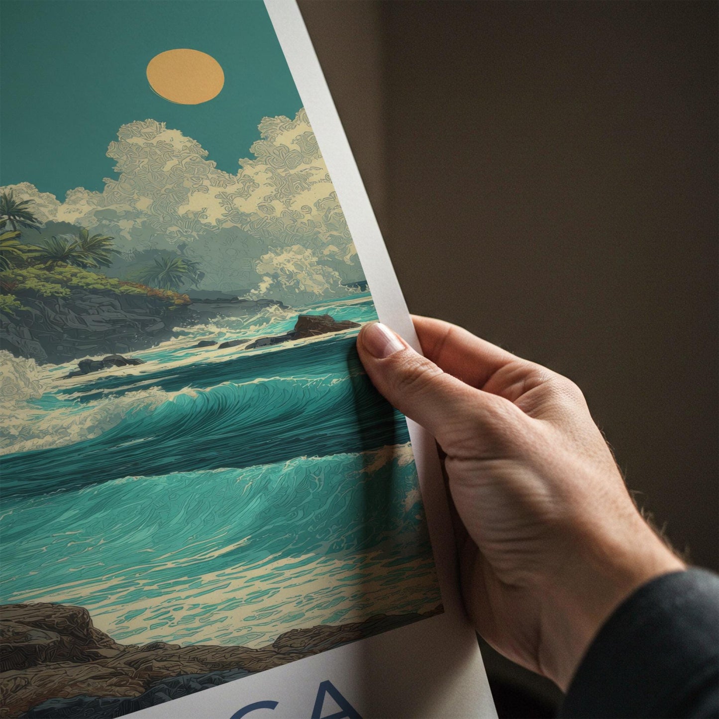 Alofaaga Poster - Samoa Travel Illustration - Crashing Waves Cliffs Wall Decor