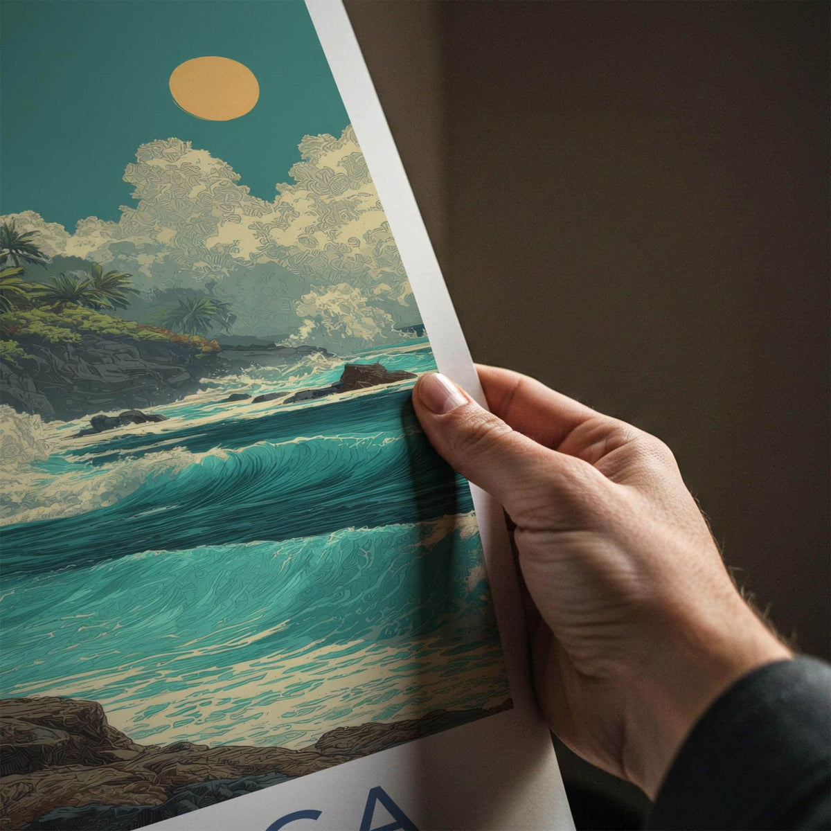 Alofaaga Poster - Samoa Travel Illustration - Crashing Waves Cliffs Wall Decor