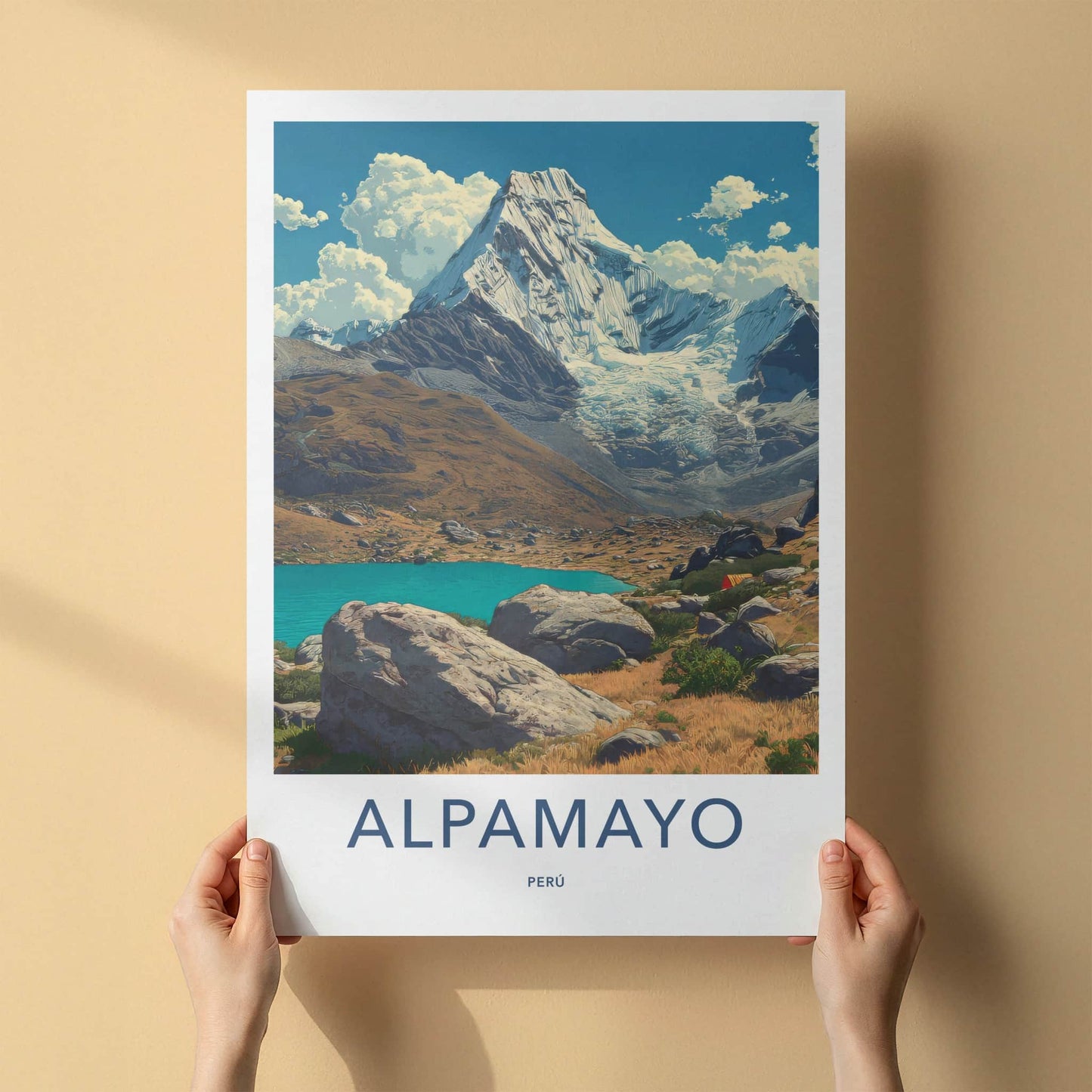 Alpamayo Poster - Peru Travel Art - Icy Peak Lake Home Decor