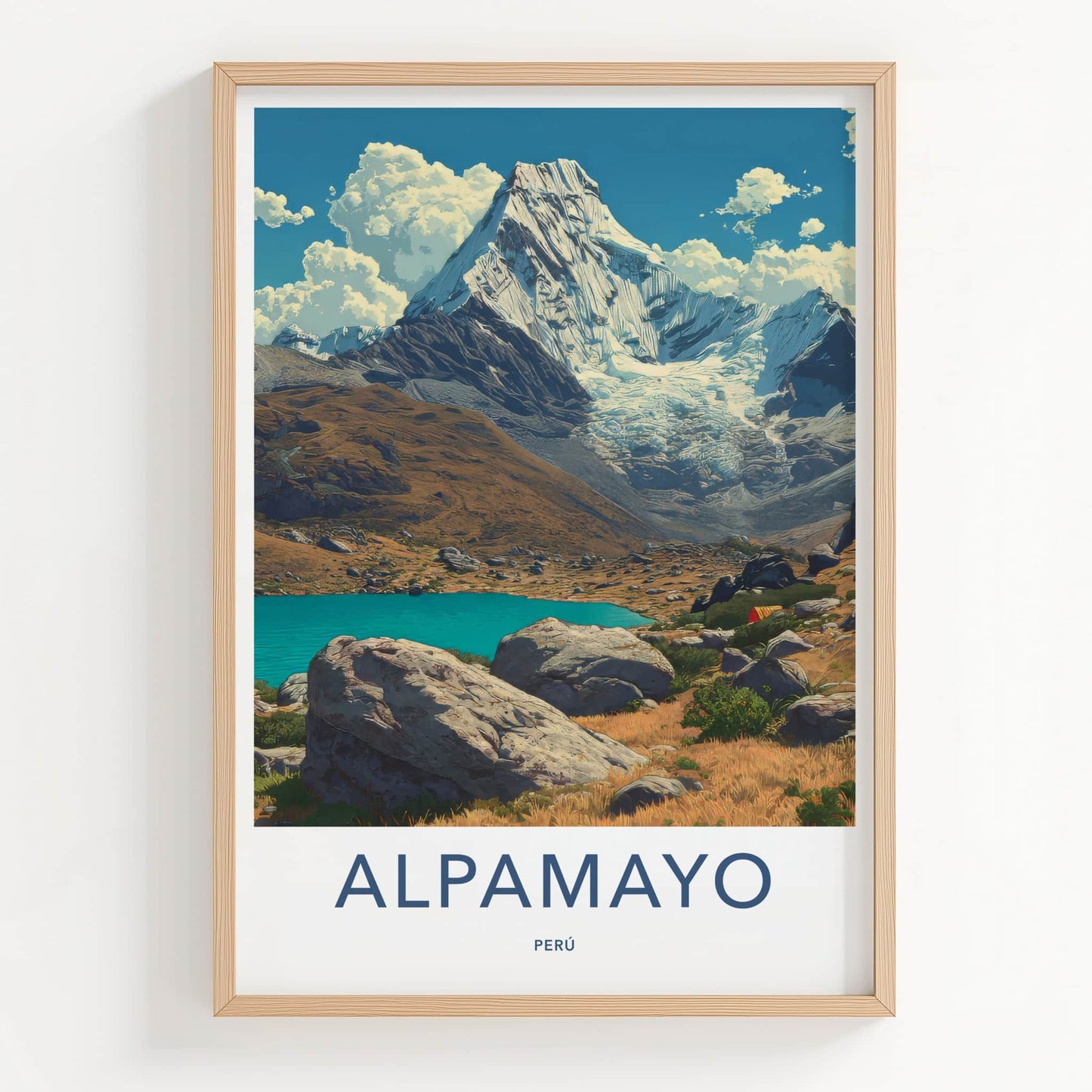 Alpamayo Poster - Peru Travel Art - Icy Peak Lake Home Decor