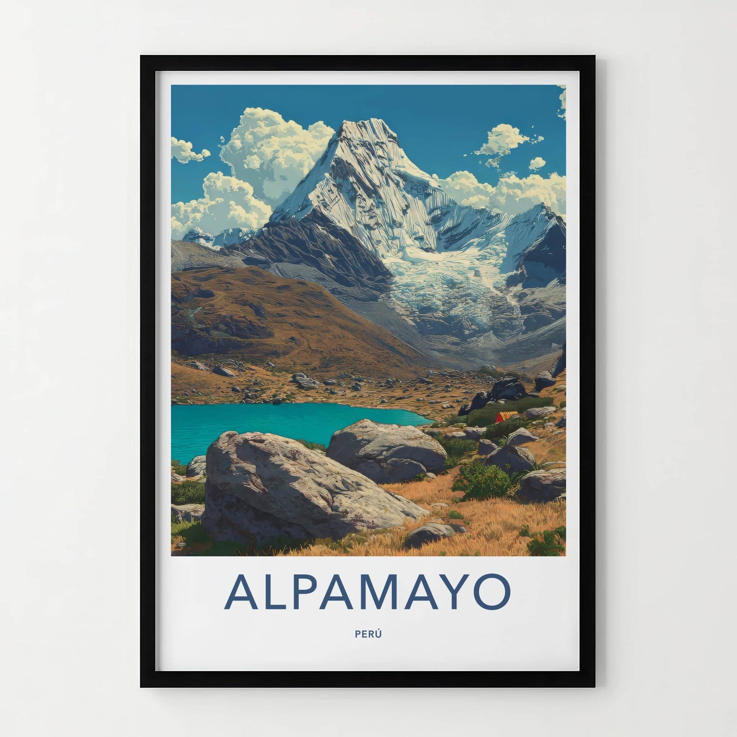 Alpamayo Poster - Peru Travel Art - Icy Peak Lake Home Decor