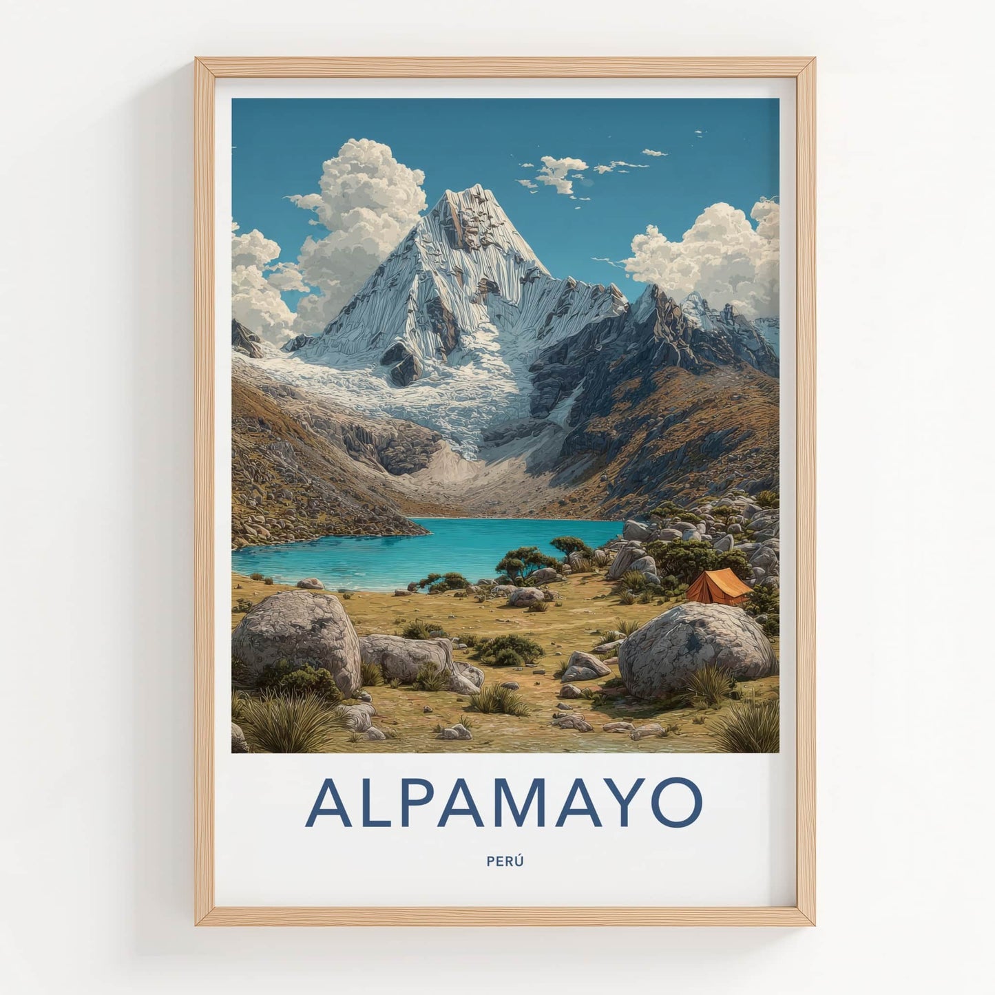 Alpamayo Poster - Peru Travel Print - Glacier Lake Camp Home Decor