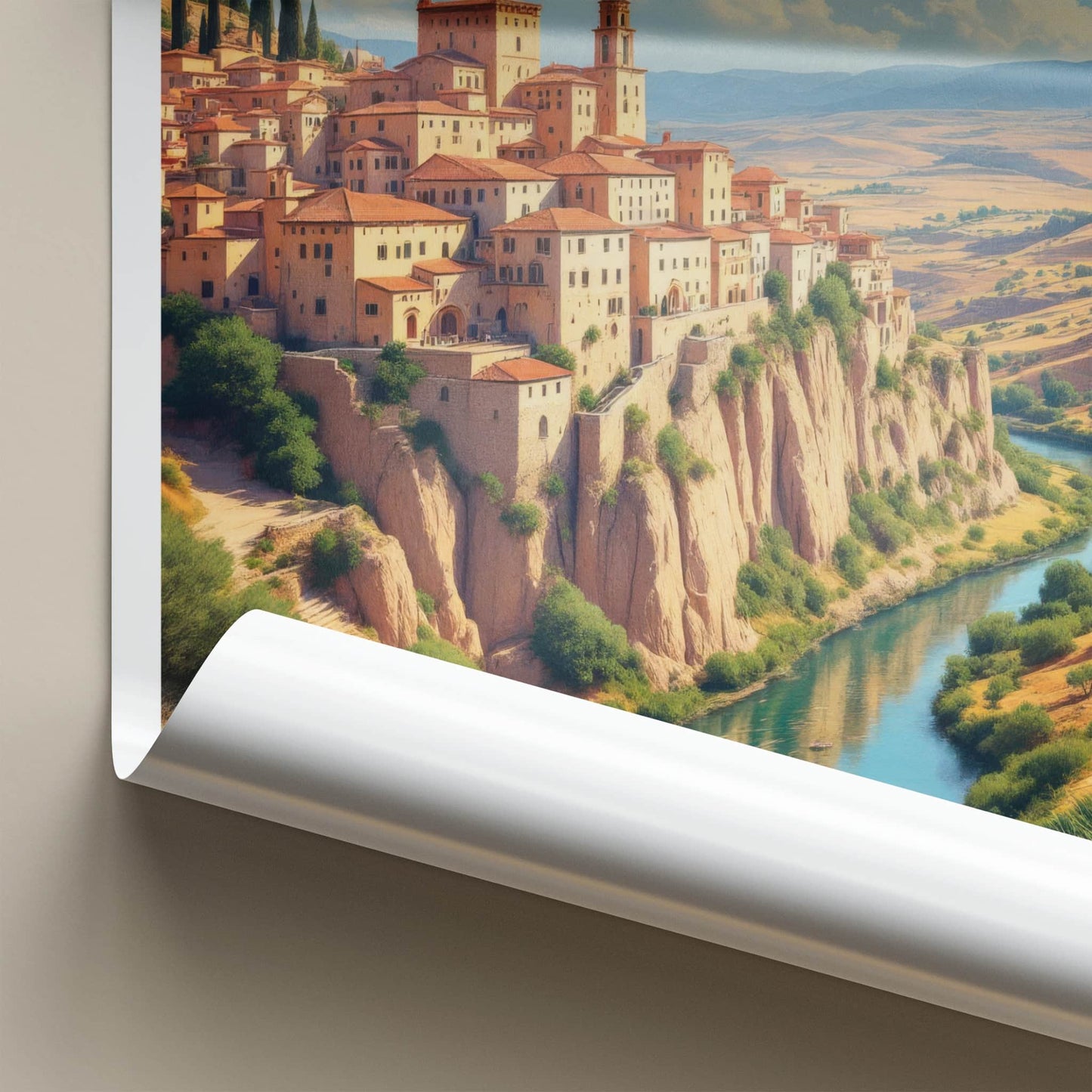 Alquezar Poster - Spain Travel Art - Cliffside Village River Home Decor