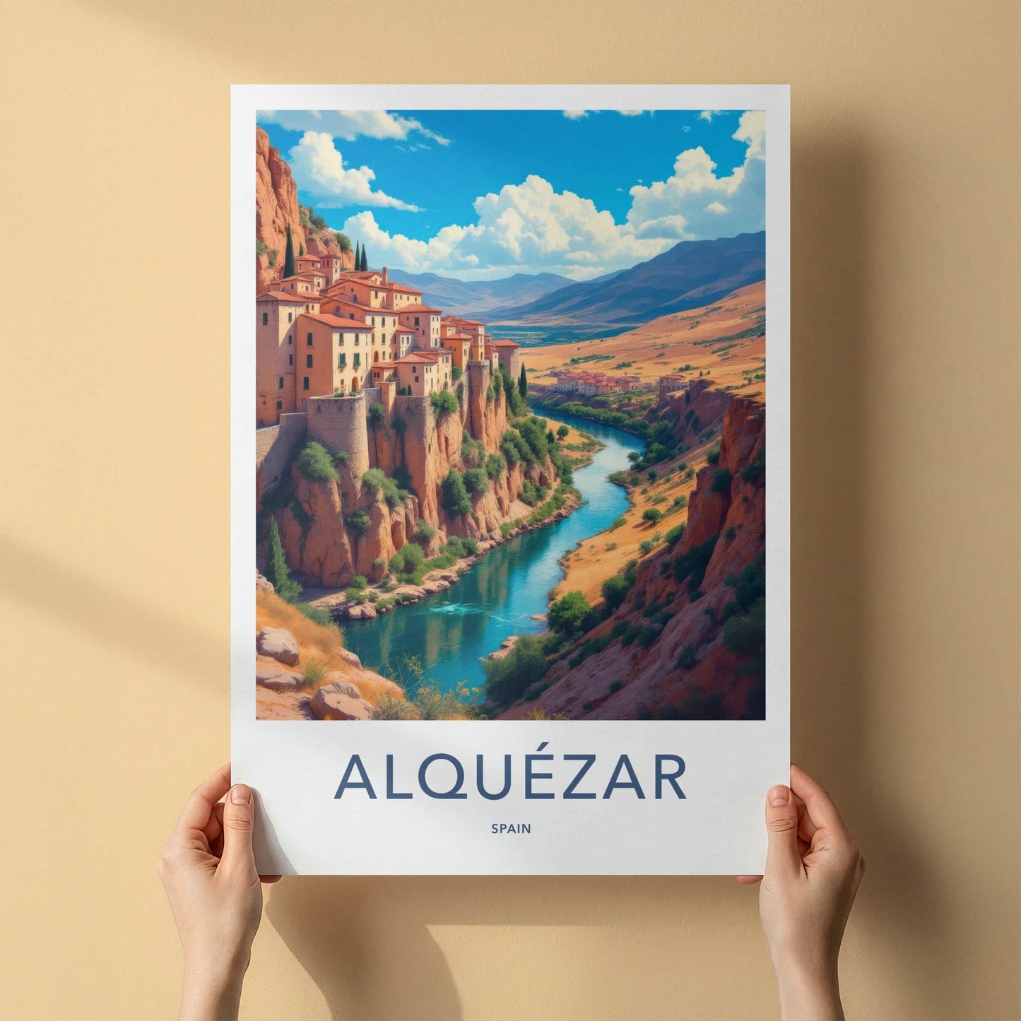 Alquezar Poster - Spain Travel Art - Historic Cliff Village Wall Decor