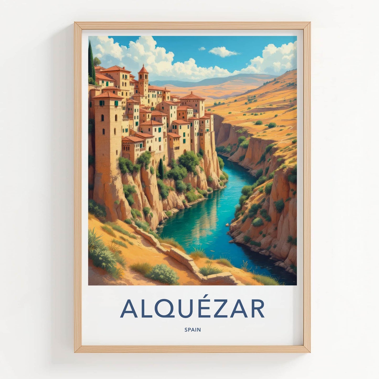 Alquezar Poster - Spain Wall Art - Cliffside Village River Home Decor