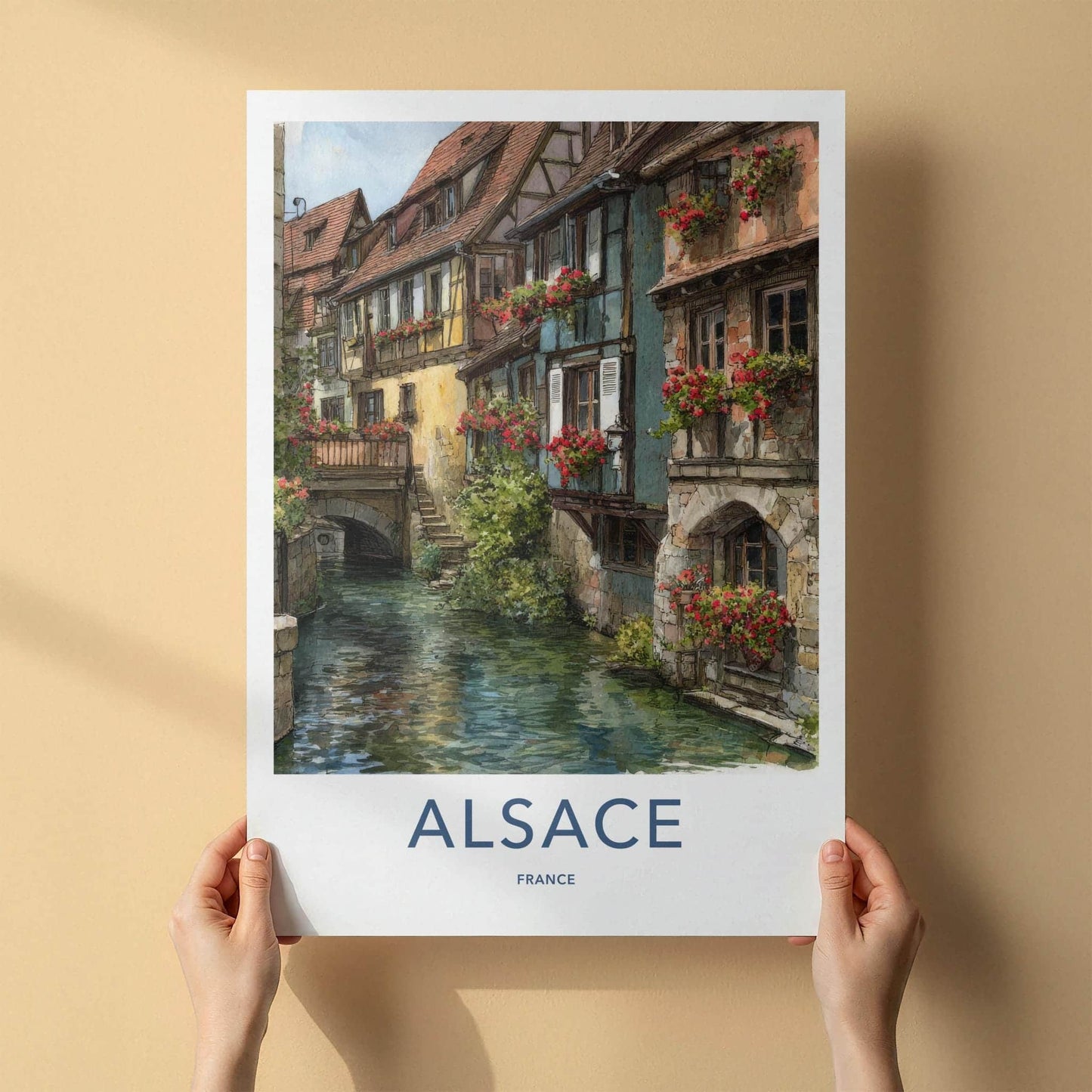 Alsace Poster - France Travel Art - Flowered Canal Houses Home Decor