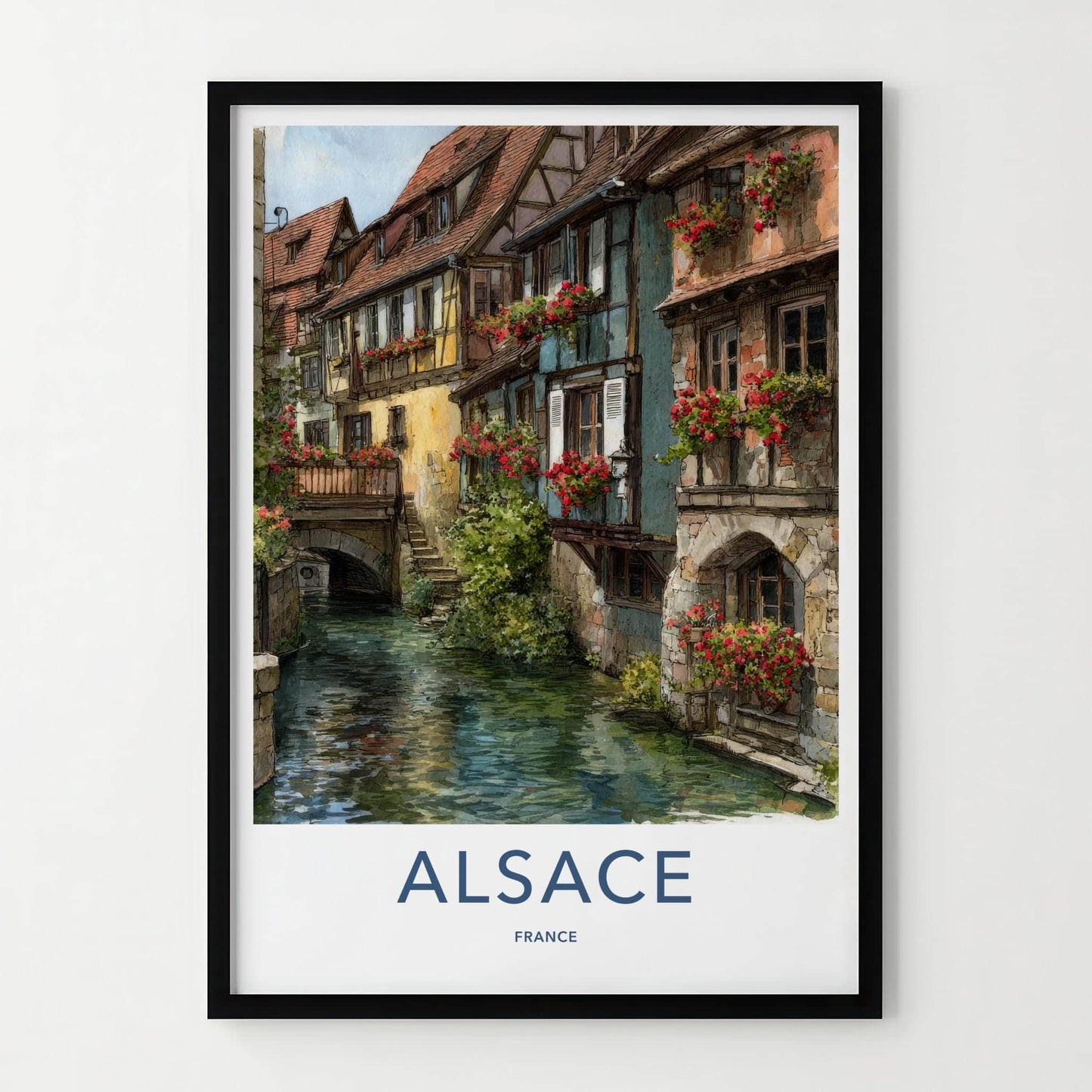 Alsace Poster - France Travel Art - Flowered Canal Houses Home Decor
