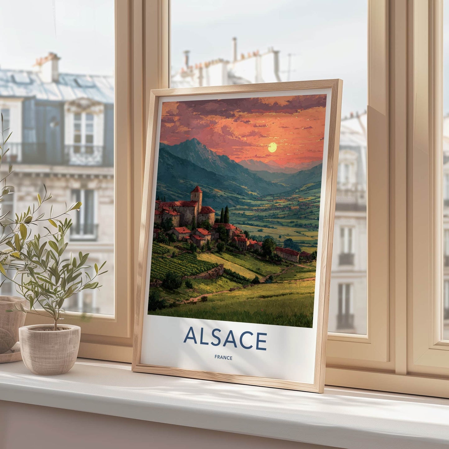Alsace Poster - France Travel Art - Hillside Village Sunset Home Decor