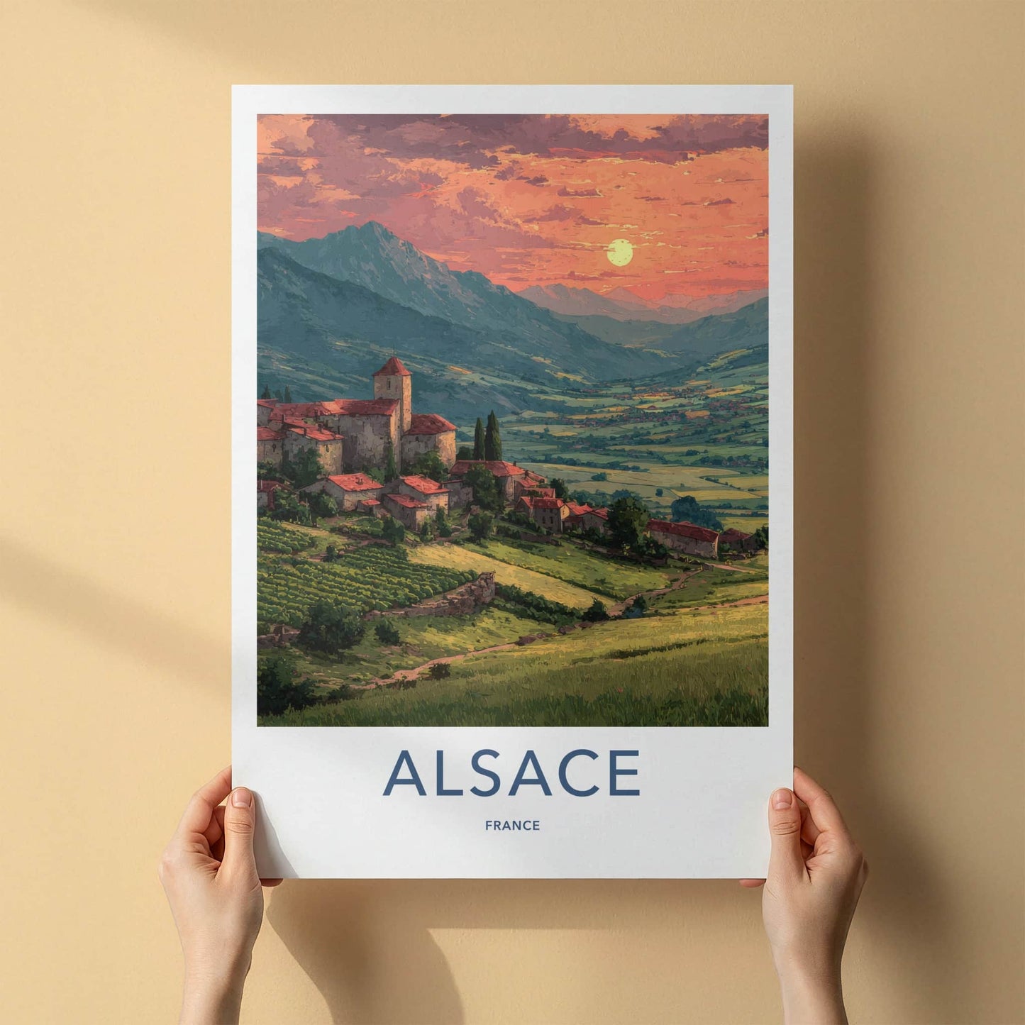 Alsace Poster - France Travel Art - Hillside Village Sunset Home Decor